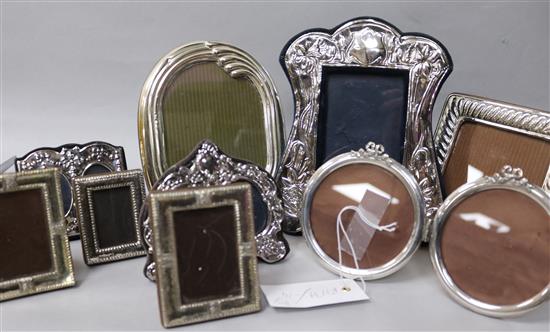 Eight assorted silver mounted photograph frames and one unmarked double frame.